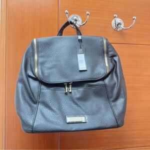 London Fog Black Leather Backpack with Gold Details